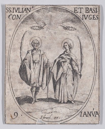 S. Julien et Ste. Basilesse (St. Julian and St. Basilissa), January 9th, from "Les Images De Tous Les Saincts et Saintes de L'Année" (Images of All of the Saints and Feast Days of the Year)