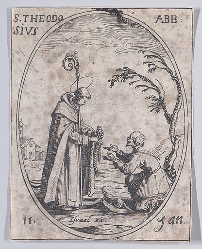 S. Théodose, abbé (St. Theodosius, Abbot), January 11th, from "Les Images De Tous Les Saincts et Saintes de L'Année" (Images of All of the Saints and Feast Days of the Year)