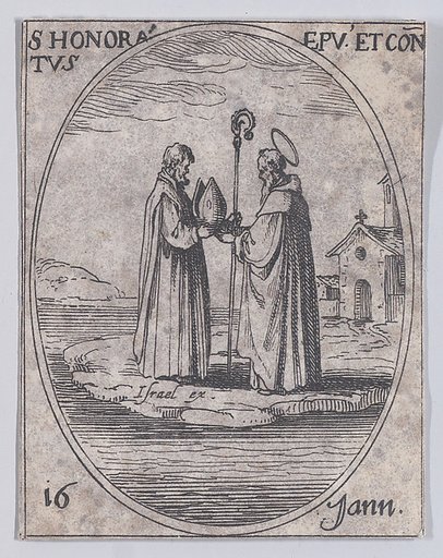 S.  Honorat, évêque et confesseur (St. Honoratus, Bishop and Confessor), January 16th, from "Les Images De Tous Les Saincts et Saintes de L'Année" (Images of All of the Saints and Feast Days of the Year)