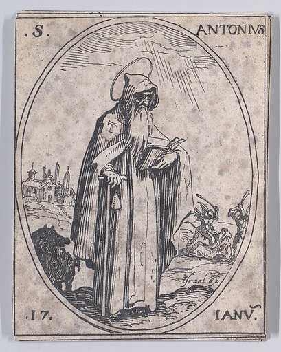 S. Antoine (St. Anthony), January 17th, from "Les Images De Tous Les Saincts et Saintes de L'Année" (Images of All of the Saints and Feast Days of the Year)