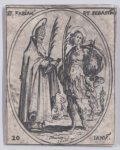 S. Fabien et S. Sébastien (St. Fabian and St. Sebastian), January 20th, from "Les Images De Tous Les Saincts et Saintes de L'Année" (Images of All of the Saints and Feast Days of the Year)