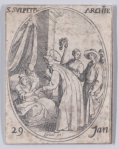 S. Sulpice, archevêque (St. Sulpitius, Archbishop), January 29th, from "Les Images De Tous Les Saincts et Saintes de L'Année" (Images of All of the Saints and Feast Days of the Year)