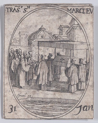 La Translation de St. Marc (The Translation of the Relics of St. Mark), January 31st, from "Les Images De Tous Les Saincts et Saintes de L'Année" (Images of All of the Saints and Feast Days of the Year)