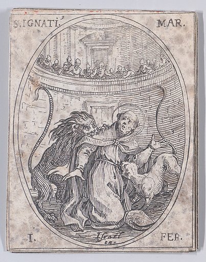S. Ignace, martyr (St. Ignatius, Martyr), February 1st, from "Les Images De Tous Les Saincts et Saintes de L'Année" (Images of All of the Saints and Feast Days of the Year)
