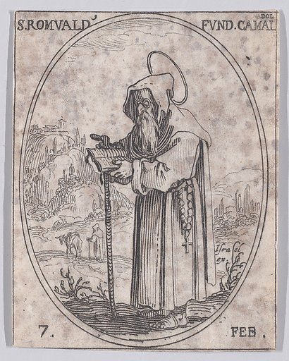 S. Romuald, Fondateur des Camaldules (St. Romuald, Founder of the Camaldolese Order), February 7th, from "Les Images De Tous Les Saincts et Saintes de L'Année" (Images of All of the Saints and Feast Days of the Year)
