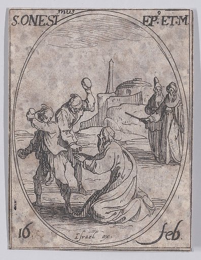 S. Onésime, évêque et martyr (St. Onesimus, Bishop and Martyr), February 16th, from "Les Images De Tous Les Saincts et Saintes de L'Année" (Images of All of the Saints and Religious Events of the Year)