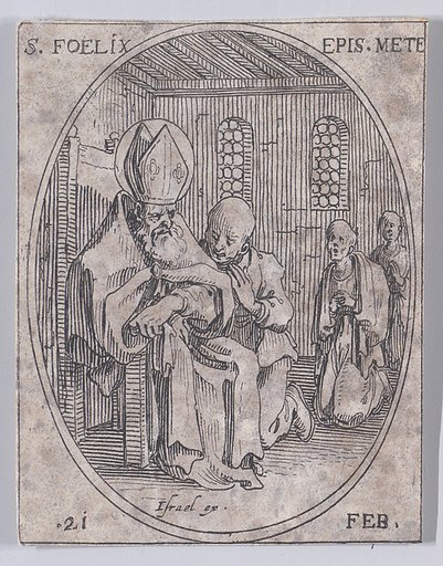S. Polycarpe (St. Polycarp), February 23rd, from "Les Images De Tous Les Saincts et Saintes de L'Année" (Images of All of the Saints and Religious Events of the Year)