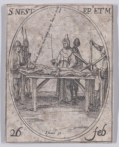 S. Nestor, évêque et martyr (St. Nestor, Bishop and Martyr), February 26th, from "Les Images De Tous Les Saincts et Saintes de L'Année" (Images of All of the Saints and Religious Events of the Year)