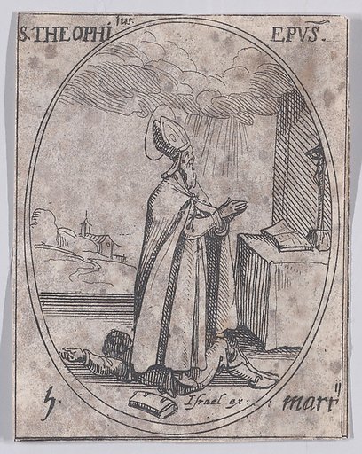 S. Théophile, évêque (St. Theophilus, Bishop), March 5th, from "Les Images De Tous Les Saincts et Saintes de L'Année" (Images of All of the Saints and Religious Events of the Year)