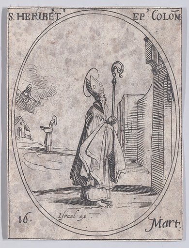 S. Héribert, évêque de Cologne (St. Heribert, Bishop of Cologne), March 16th, from "Les Images De Tous Les Saincts et Saintes de L'Année" (Images of All of the Saints and Religious Events of the Year)