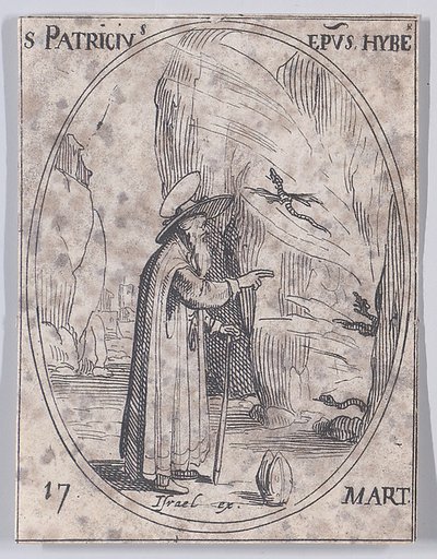 Ste. Patrice, évêque d'Irelande (St. Patrick, Bishop of Ireland), March 17th, from "Les Images De Tous Les Saincts et Saintes de L'Année" (Images of All of the Saints and Religious Events of the Year)