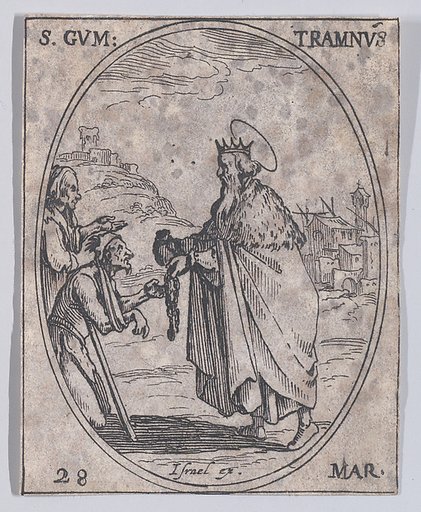 S. Gontran (St. Guntram), March 28th, from "Les Images De Tous Les Saincts et Saintes de L'Année" (Images of All of the Saints and Religious Events of the Year)