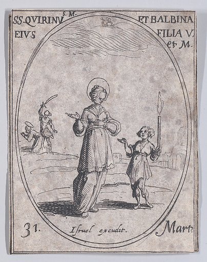 S. Quirin et Ste. Balbine (St. Quirinus and St. Balbina), March 31st, from "Les Images De Tous Les Saincts et Saintes de L'Année" (Images of All of the Saints and Religious Events of the Year)
