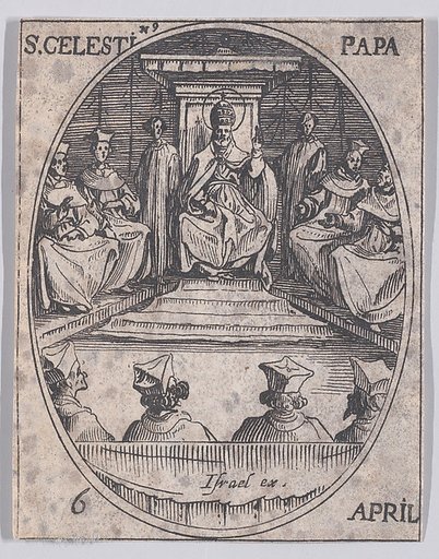 S. Célestin, pape (St. Celestine, Pope), April 6th, from "Les Images De Tous Les Saincts et Saintes de L'Année" (Images of All of the Saints and Religious Events of the Year)