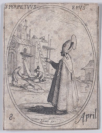 S. Perpétue, évêque (St. Perpetuus, Bishop), April 8th, from "Les Images De Tous Les Saincts et Saintes de L'Année" (Images of All of the Saints and Religious Events of the Year)