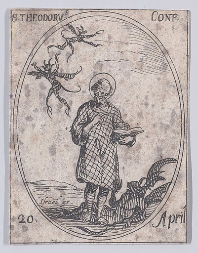 S. Théodore, confesseur (St. Theodore Trichinas, Confessor), April 20th, from "Les Images De Tous Les Saincts et Saintes de L'Année" (Images of All of the Saints and Religious Events of the Year)