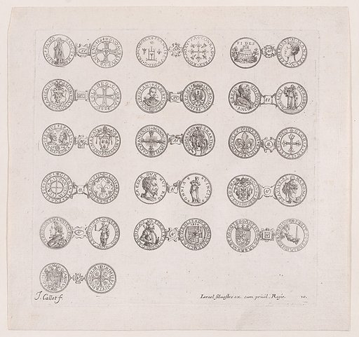 Plate 10, Featuring 16 Coins Issued by European Princes in the 16th and 17th centuries, from "Les Monnaies" (The Currencies)
