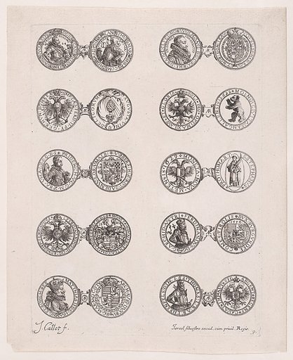 Plate 9, Featuring 10 Coins Issued by European Princes in the 16th and 17th centuries, from "Les Monnaies" (The Currencies)