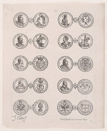 Plate 8, Featuring 10 Coins Issued by European Princes in the 16th and 17th centuries, from "Les Monnaies" (The Currencies)