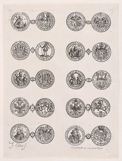 Plate 7, Featuring 10 Coins Issued by European Princes in the 16th and 17th centuries, from "Les Monnaies" (The Currencies)