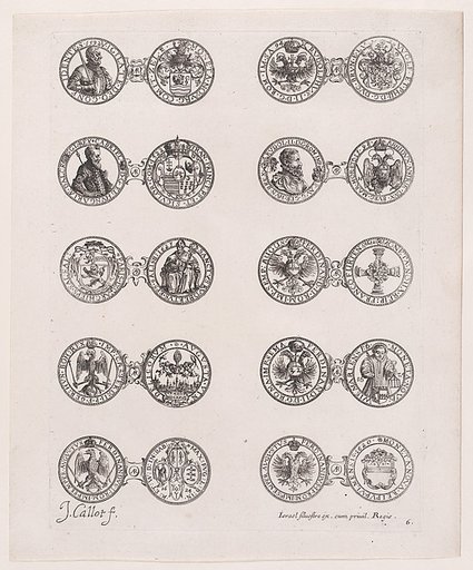 Plate 6, Featuring 10 Coins Issued by European Princes in the 16th and 17th centuries, from "Les Monnaies" (The Currencies)