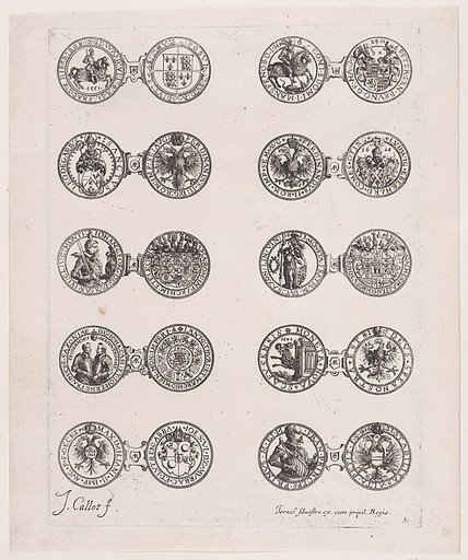 Plate 5, Featuring 10 Coins Issued by European Princes in the 16th and 17th centuries, from "Les Monnaies" (The Currencies)