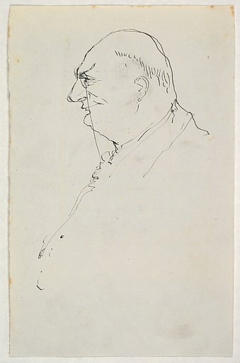 Caricature of a man in profile wearing a monocle