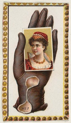 Card Number 7, cut-out from banner advertising the Opera Gloves series (G29) for Allen & Ginter Cigarettes