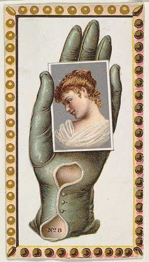 Card Number 8, cut-out from banner advertising the Opera Gloves series (G29) for Allen & Ginter Cigarettes