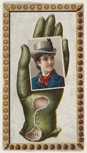 Card Number 11, cut-out from banner advertising the Opera Gloves series (G29) for Allen & Ginter Cigarettes