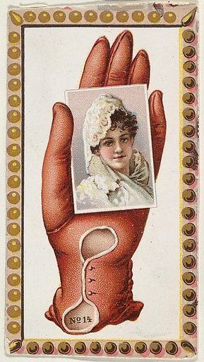 Card Number 14, cut-out from banner advertising the Opera Gloves series (G29) for Allen & Ginter Cigarettes