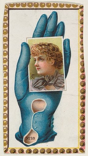 Card Number 18, cut-out from banner advertising the Opera Gloves series (G29) for Allen & Ginter Cigarettes