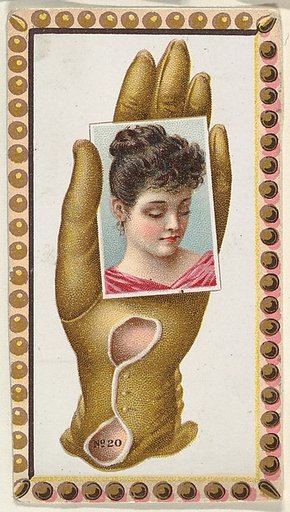 Card Number 20, cut-out from banner advertising the Opera Gloves series (G29) for Allen & Ginter Cigarettes