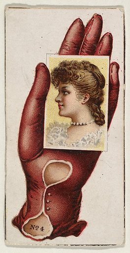 Card Number 4, cut-out from banner advertising the Opera Gloves series (G29) for Allen & Ginter Cigarettes