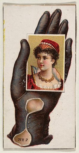 Card Number 7, cut-out from banner advertising the Opera Gloves series (G29) for Allen & Ginter Cigarettes