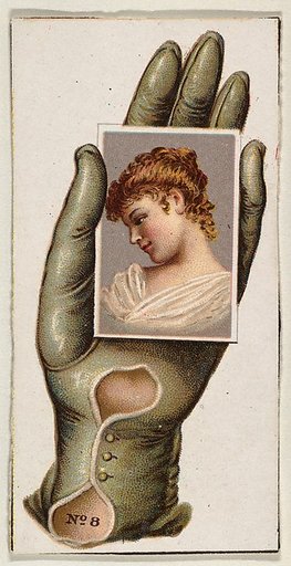 Card Number 8, cut-out from banner advertising the Opera Gloves series (G29) for Allen & Ginter Cigarettes