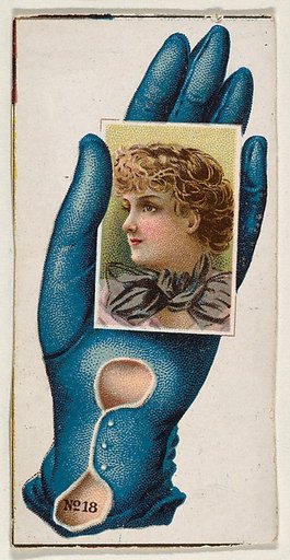 Card Number 18, cut-out from banner advertising the Opera Gloves series (G29) for Allen & Ginter Cigarettes