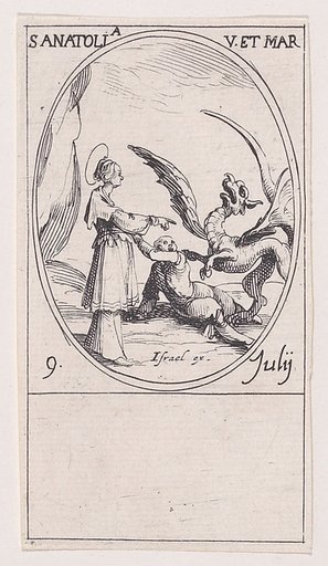 Ste. Anatolie, vierge et martyre (St. Anatolia, Virgin and Martyr), July 9th, from "Les Images De Tous Les Saincts et Saintes de L'Année" (Images of All of the Saints and Religious Events of the Year)