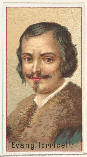 Evangelista Torricelli, printer's sample for the World's Inventors souvenir album (A25) for Allen & Ginter Cigarettes