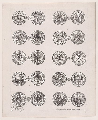 Plate 2, Featuring 10 Coins Issued by European Princes in the 16th and 17th centuries, from "Les Monnaies" (The Currencies)