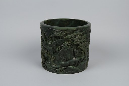 Brush holder with tribute scene