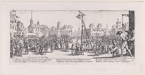 L'Estrapade (The Strappado), plate 10 from "Les Misères et les Mal-Heures de la Guerre" (The Miseries and Misfortunes of War)