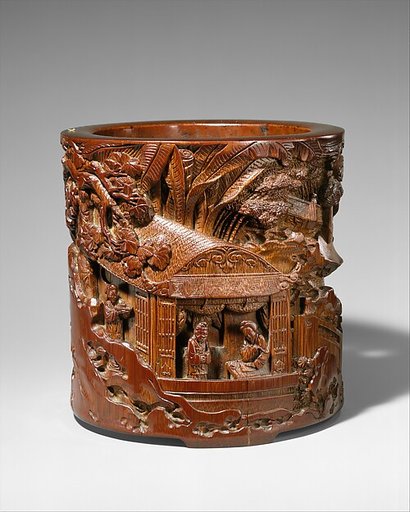 Brush holder with garden scene