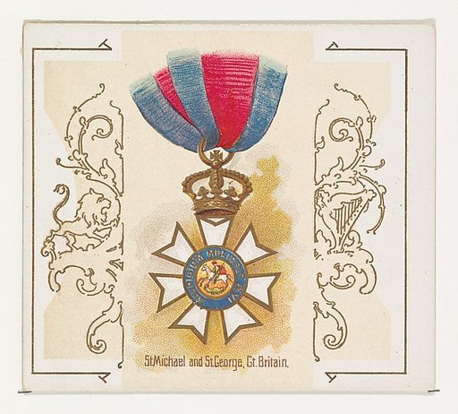 Saint Michael and Saint George, Great Britain, from the World's Decorations series (N44) for Allen & Ginter Cigarettes