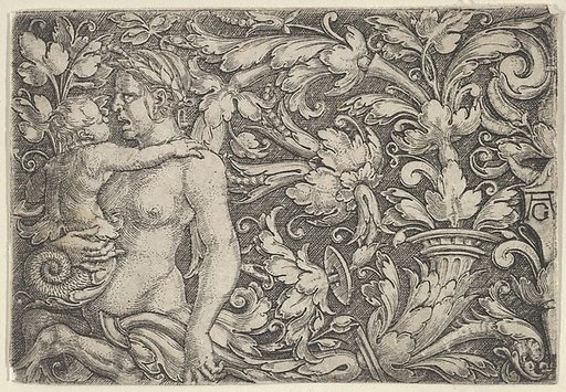 Horizontal Panel with Triton and Child Surrounded by Foliage