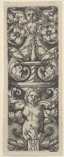 Vertical Panel with a Candelabrum Containing a Child's Head and a Woman with Two Fish Tails