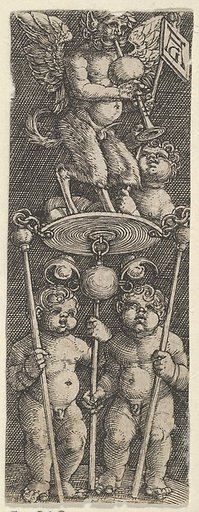 Vertical Panel with Two Children Supporting a Pedestal with a Satyr Playing a Bagpipe