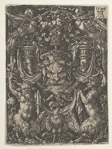 Ornamental Design with a Mask and an Eagle between Two Fauns below