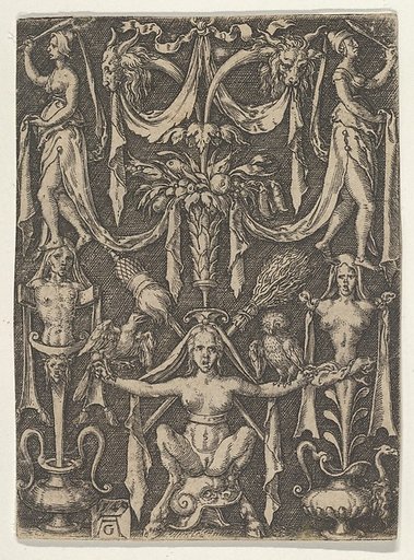 Panel with a Candelabrum Containing a Female Satyr Seated on a Helmet