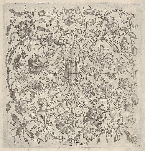 Square Panel with Vegetal Scrollwork, Flowers and Fruits